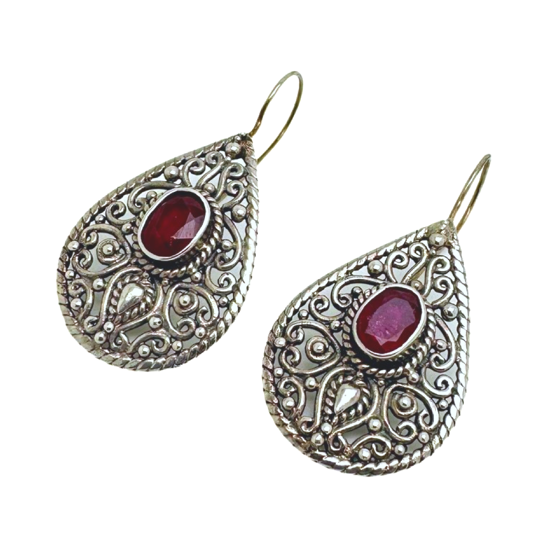 Vintage Ruby Silver Earrings