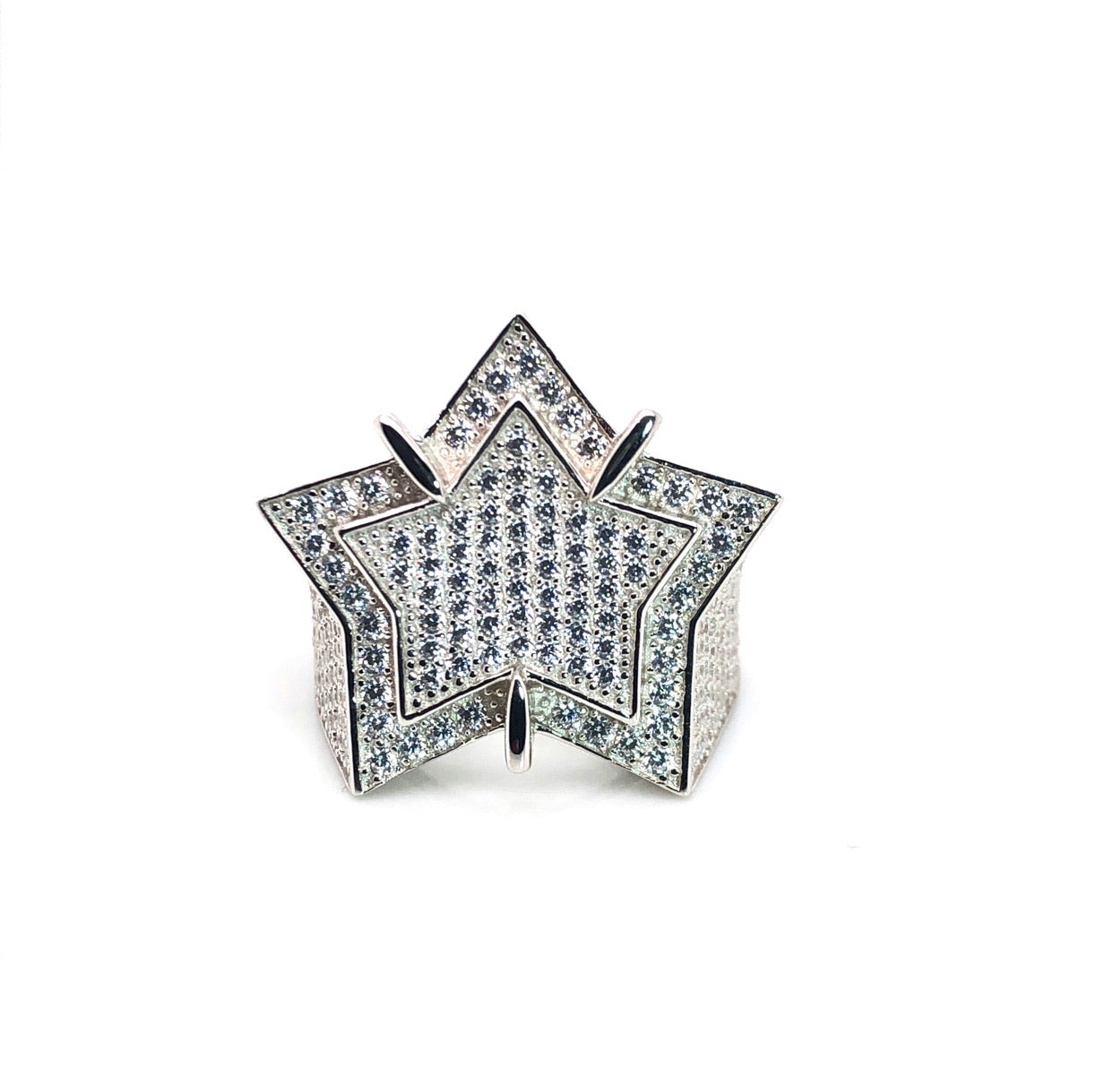Iced White Gold Finish Star Ring 