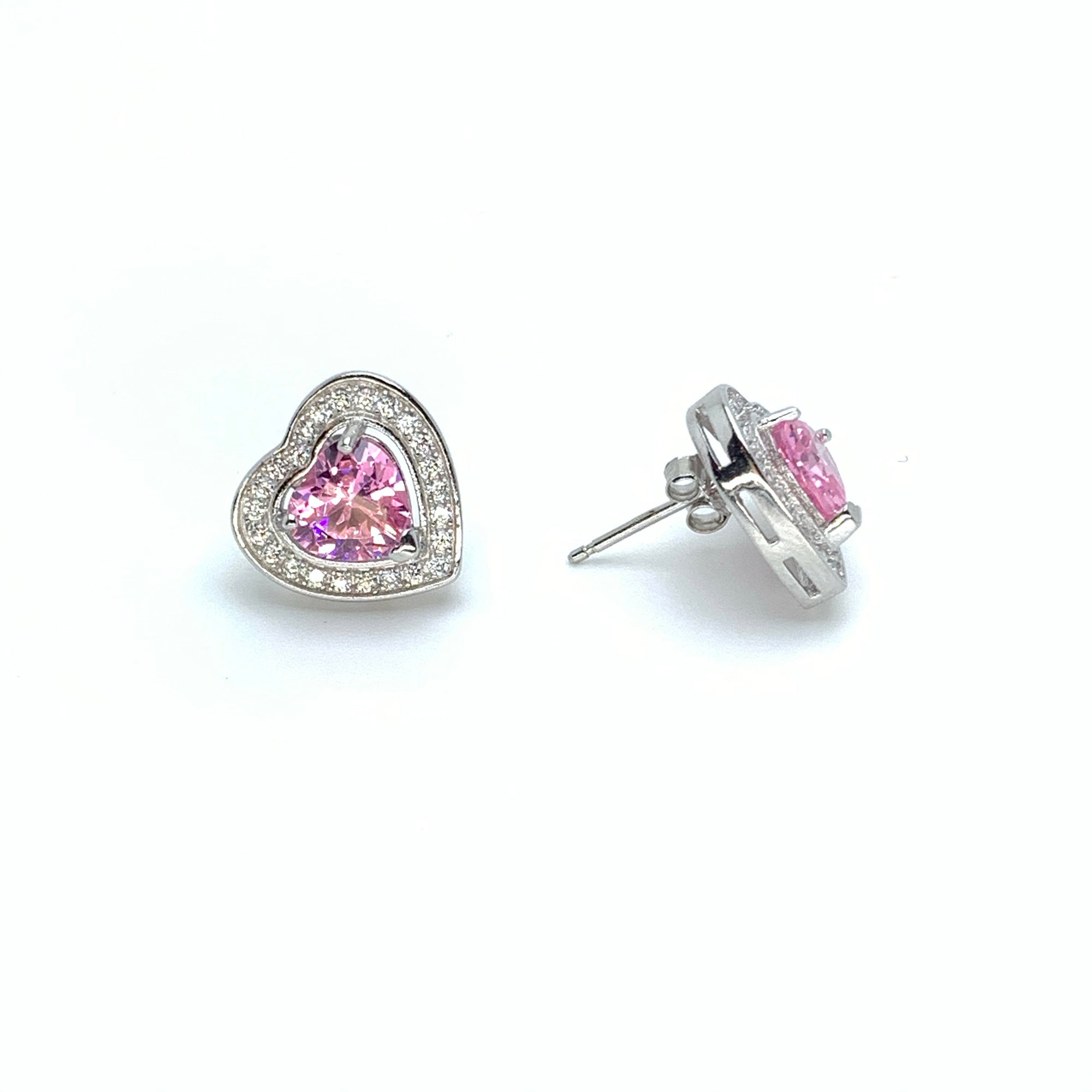 Heart Shaped Silver Pink And White Studs 