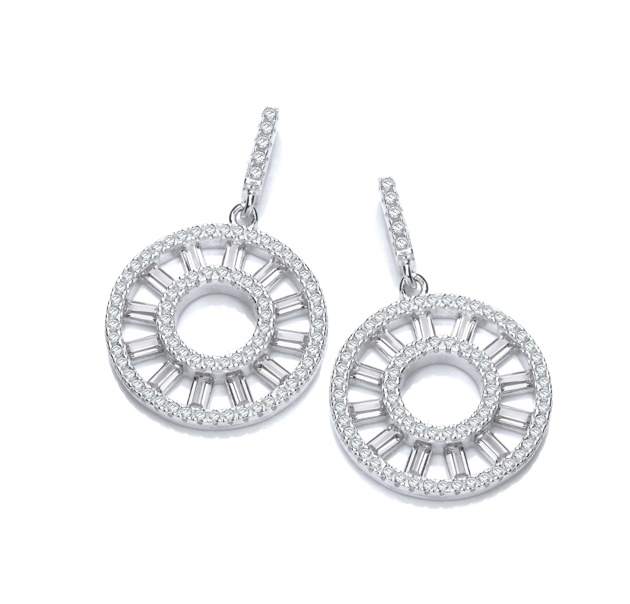 Circle of Life Round & Baguette Silver Earrings JZER137