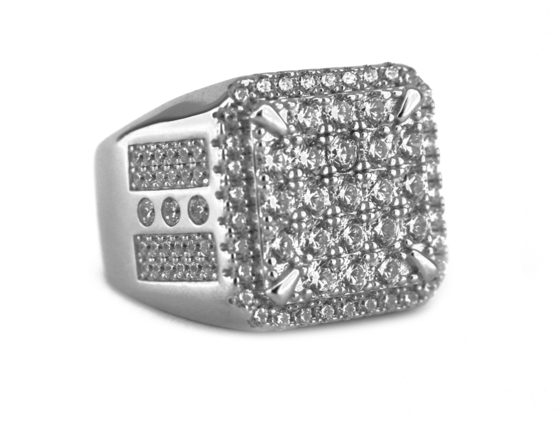 White Gold Iced Square Ice Ring