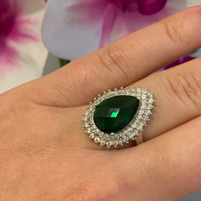 Fancy Touch Of Emerald Pear Shape Ring