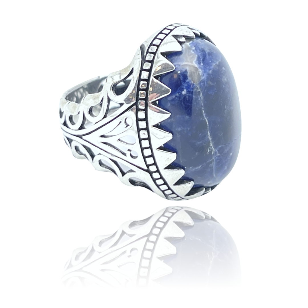925 Silver Blue Agate Mens Ring