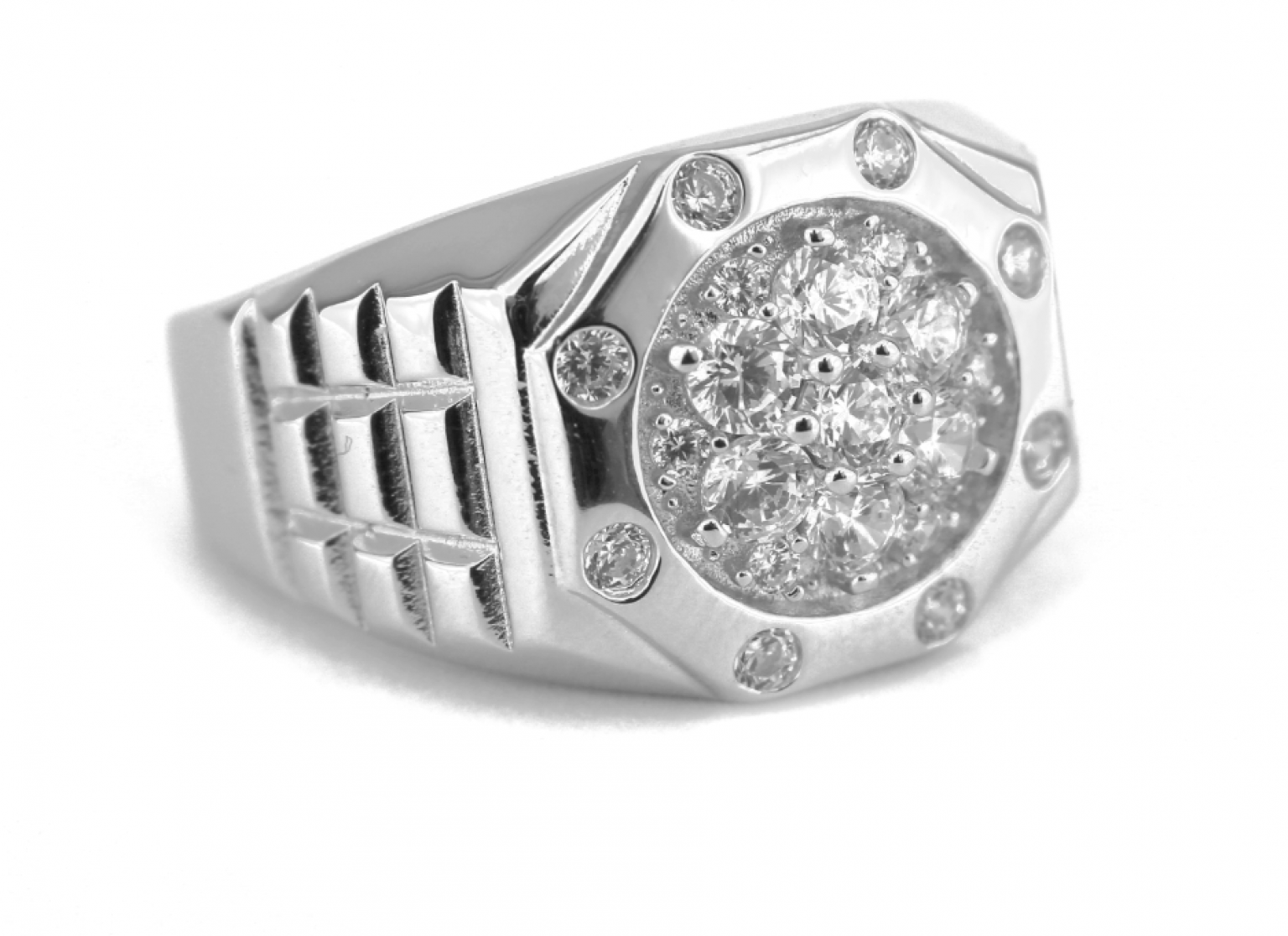 White Gold Iced Shield Ring