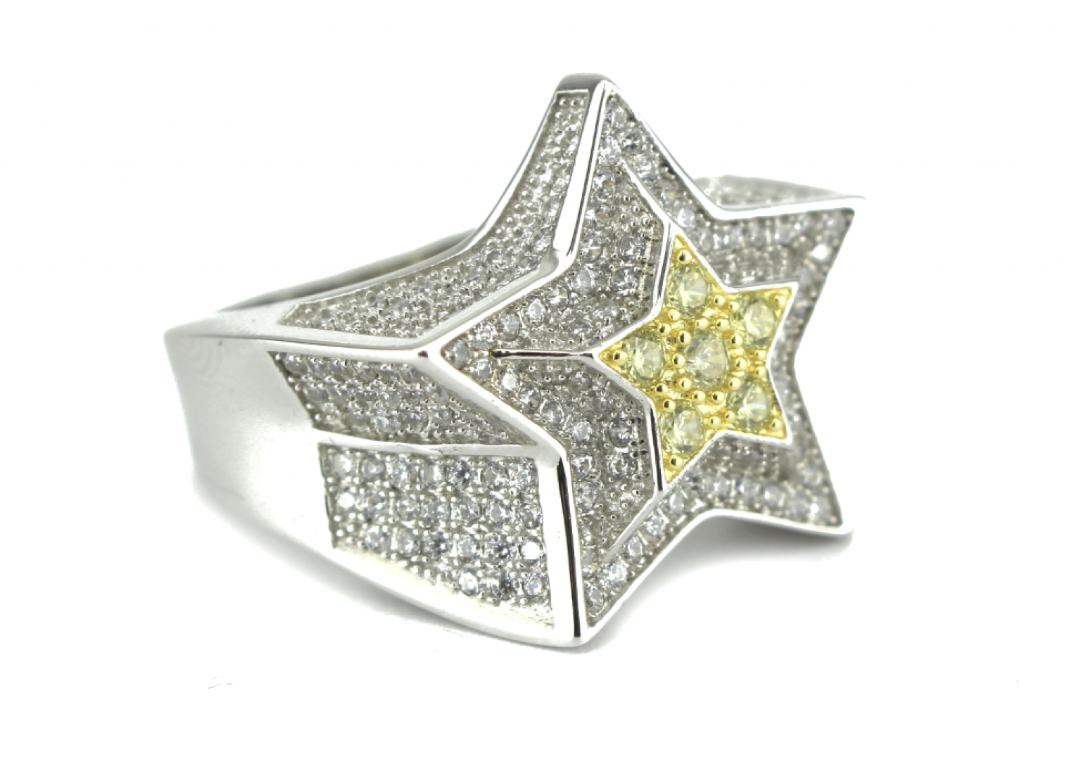 White Gold Iced Star Ring 1