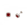 Red Square Silver Stud Earrings