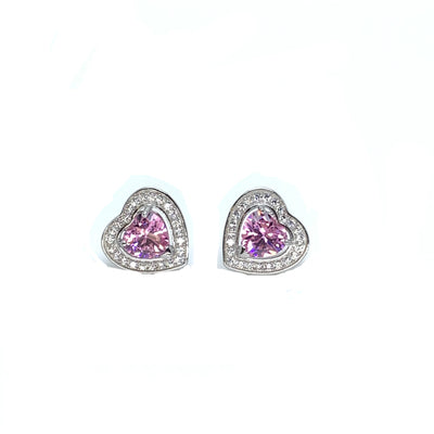 Heart Shaped Silver Pink And White Studs