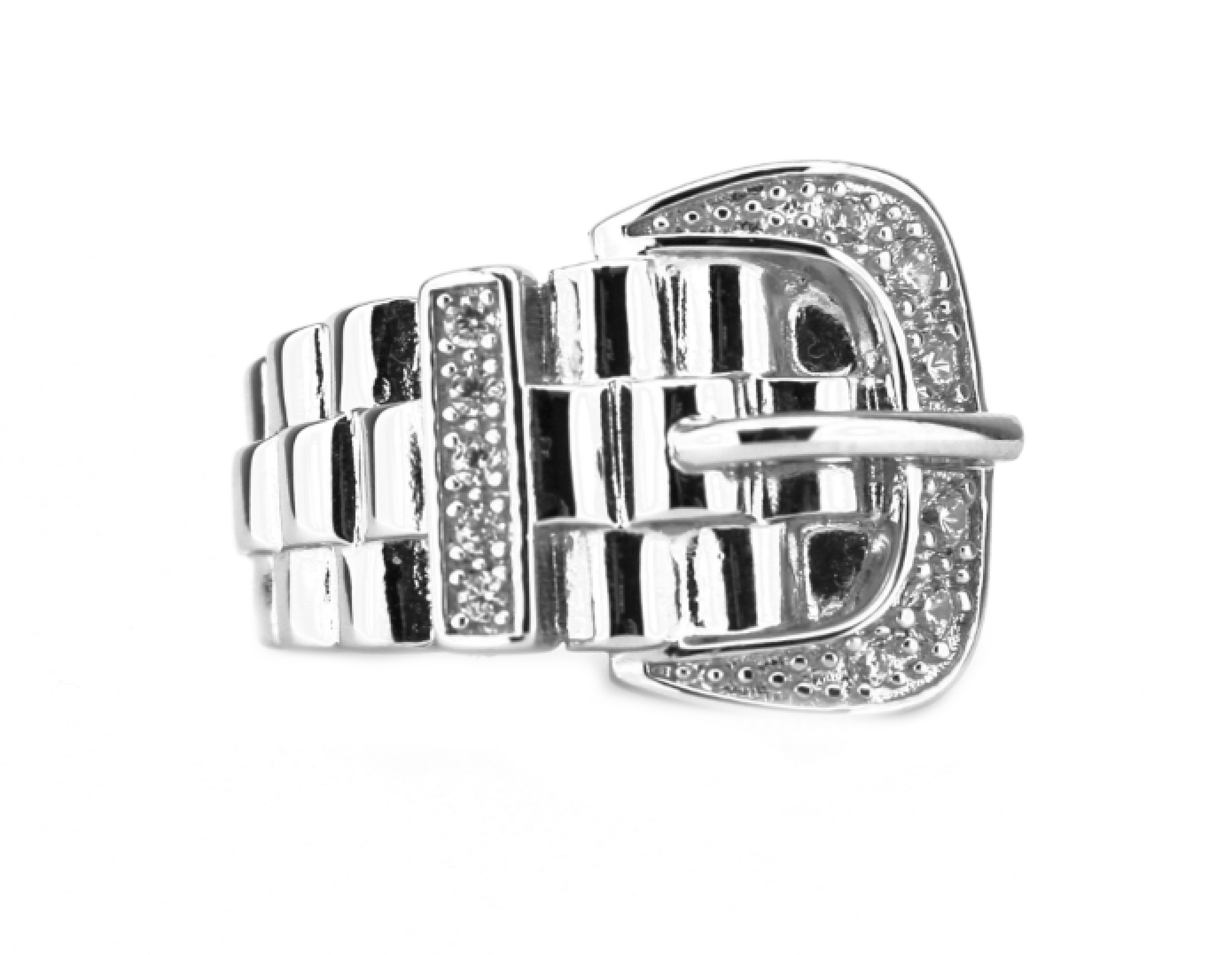 White Gold Iced Buckle Ring