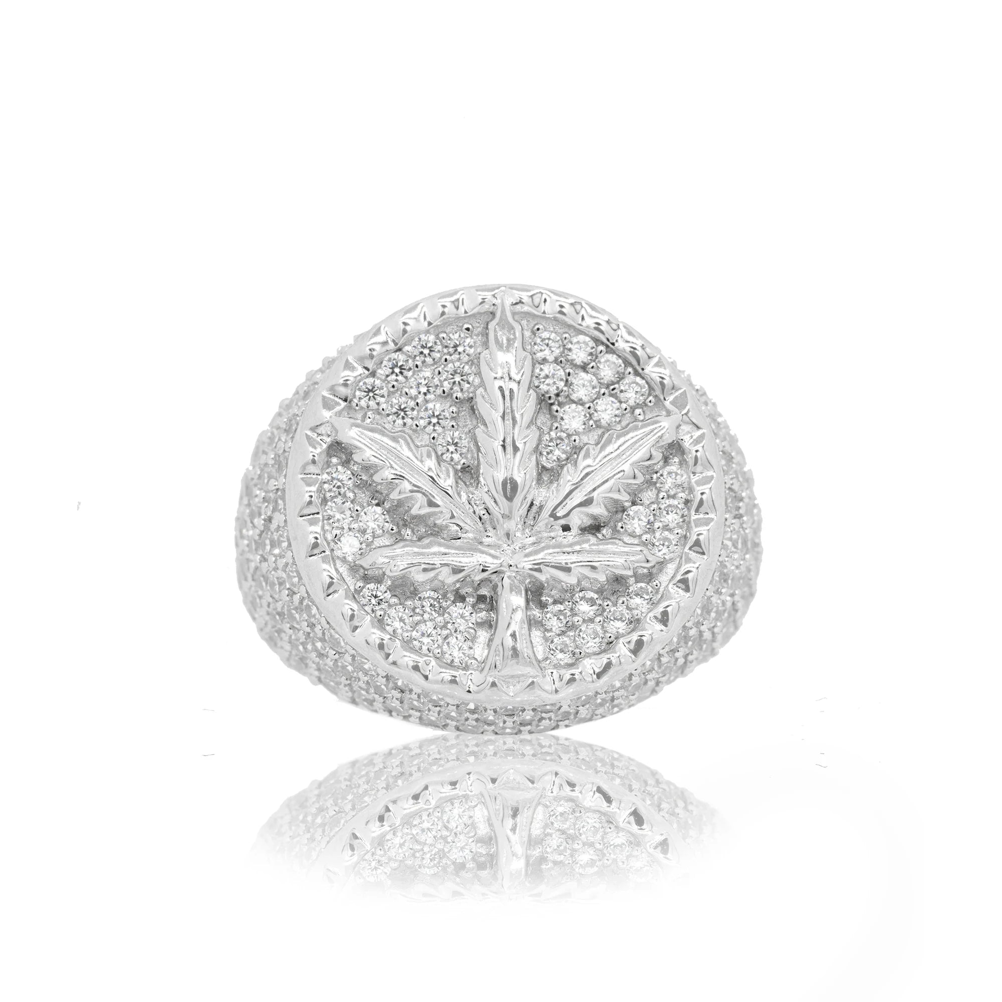 White Gold Iced Weed Ring