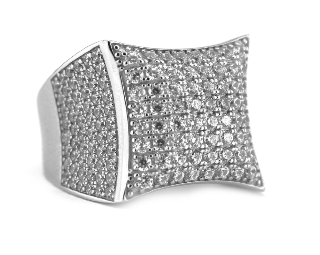 White Gold Iced Square Bubble Ring