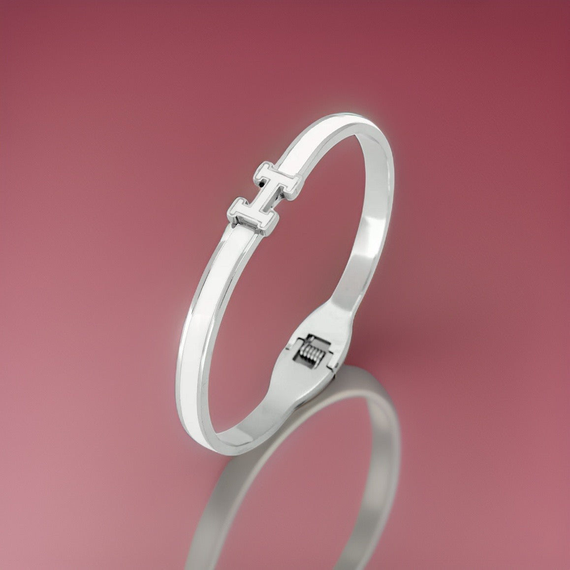 Silver White H Bangle