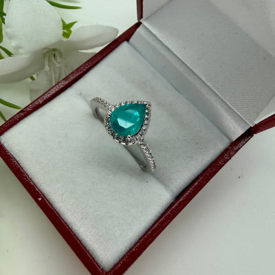 Tear Drop  Emerald Tone  925 Silver Ring