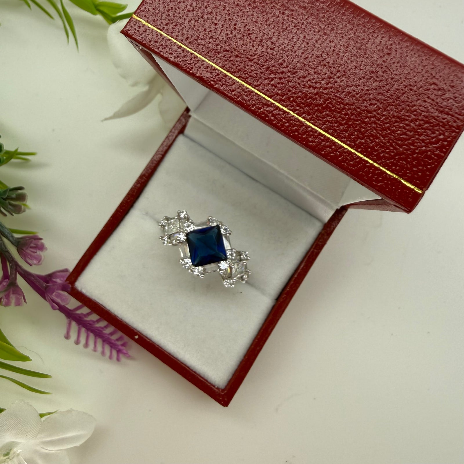 Sapphire Blue Princess Ring