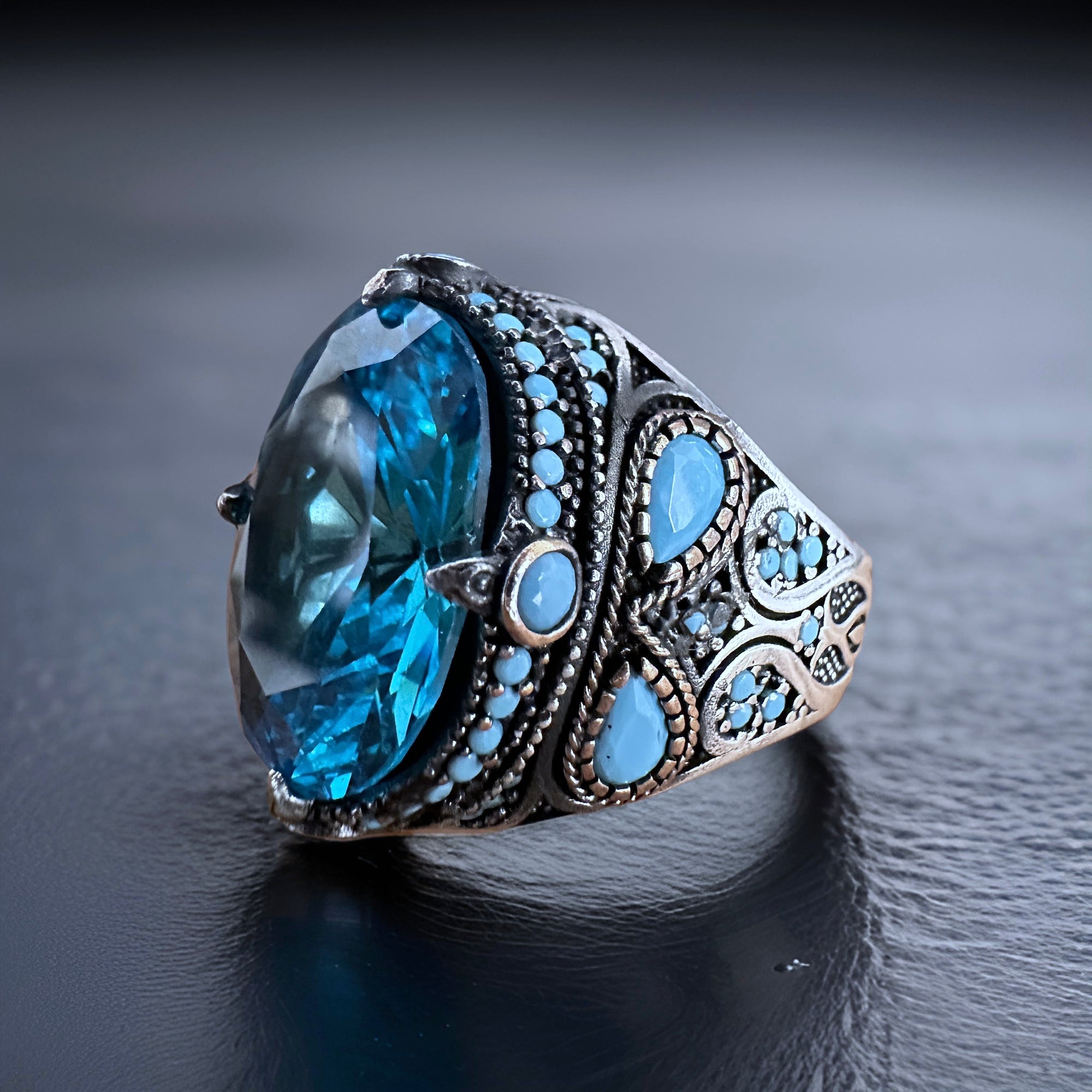 Aquamarine 925 silver gents ring