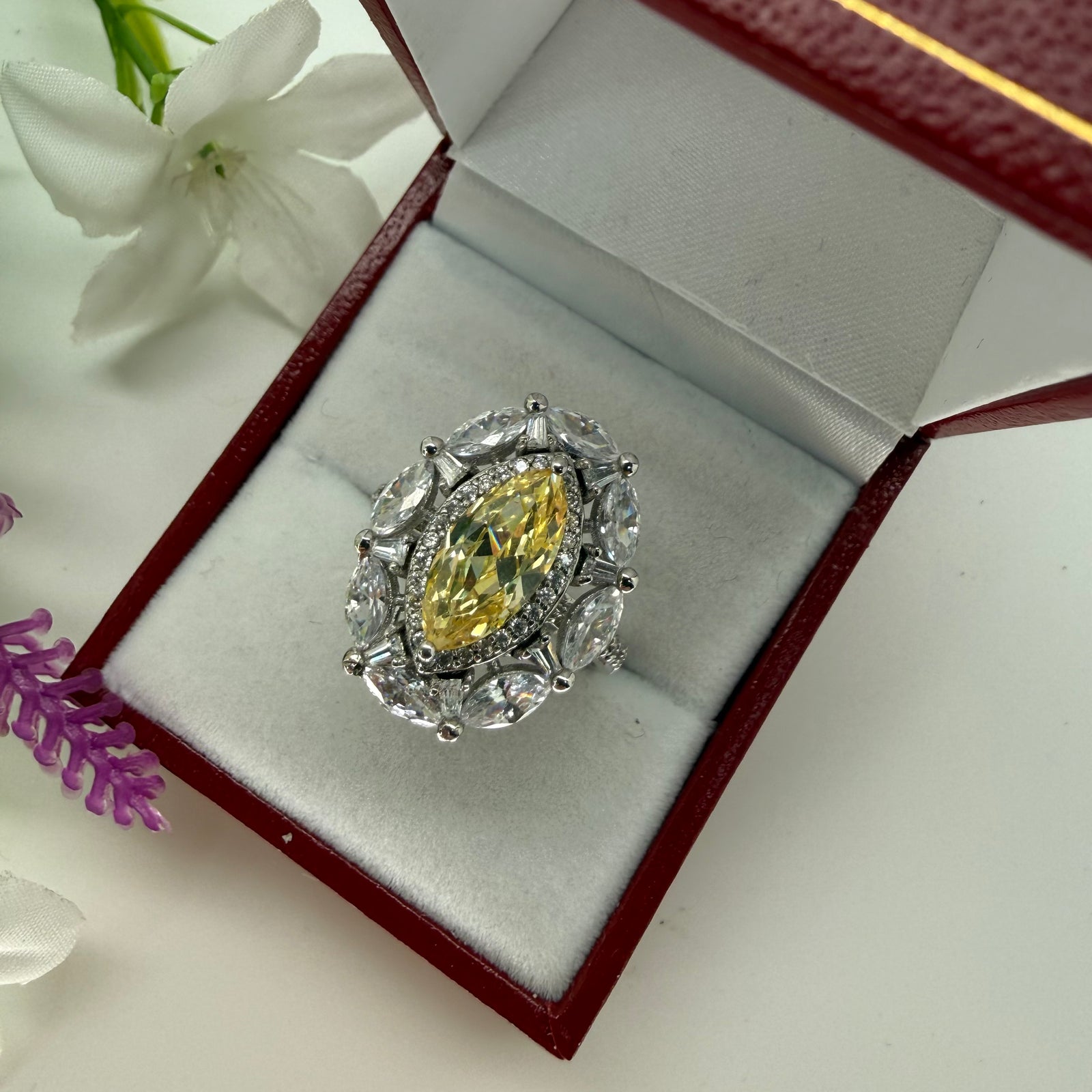Marquise Fancy Intense Yellow Diamond Ring