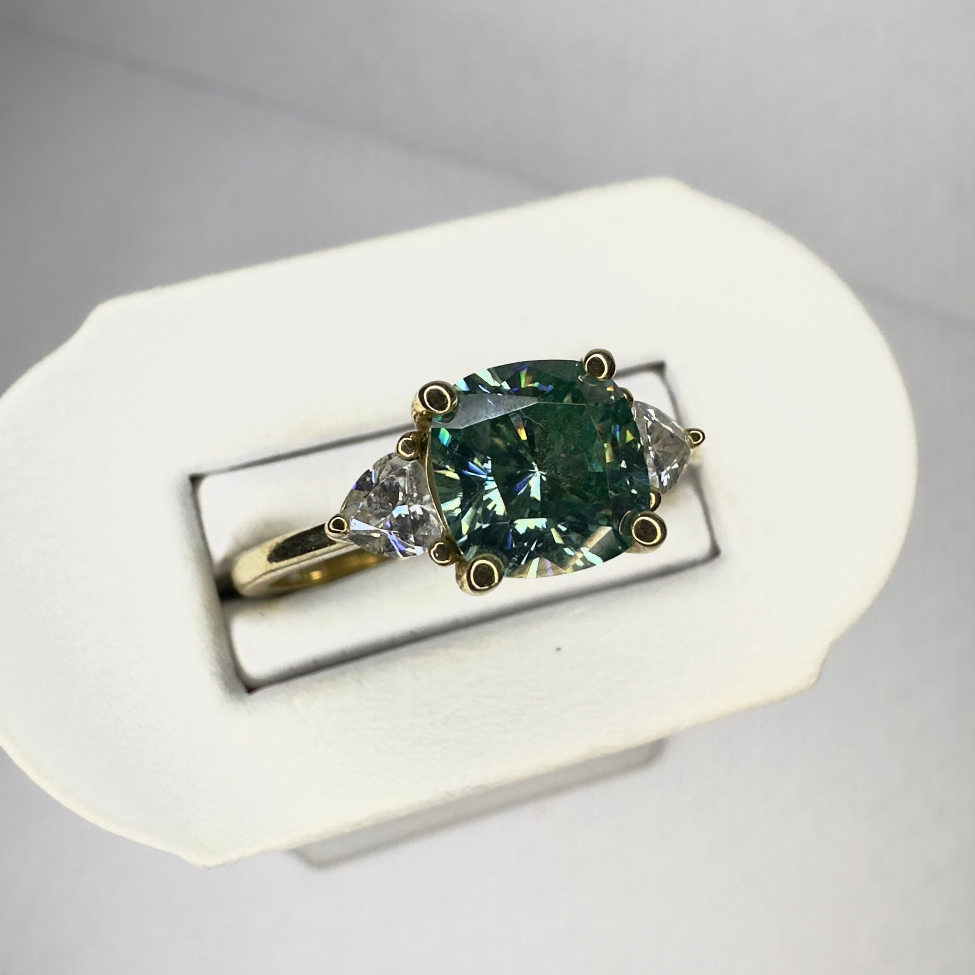 1.76 Ct. Colourless  and Green Moissanite Ring in 9K Yellow Gold