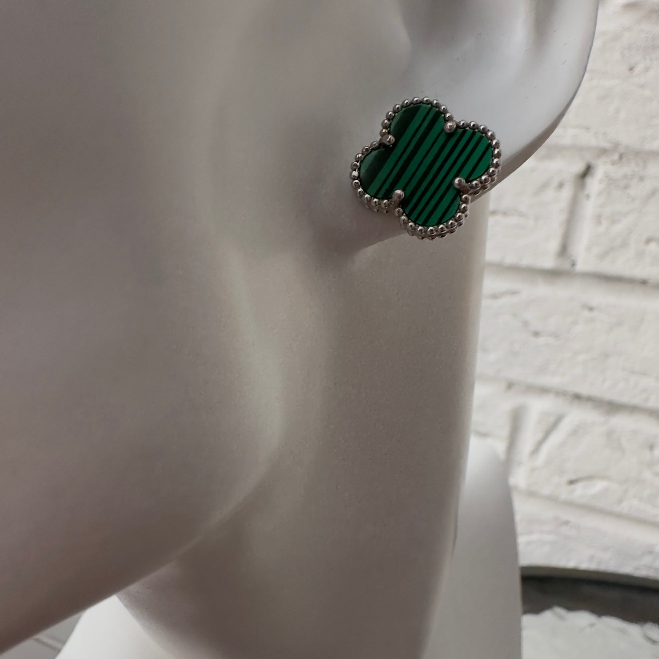 Sterling Silver Green Clover Stud Earrings