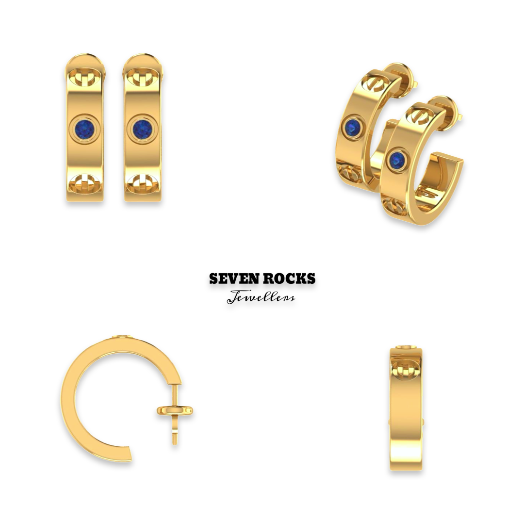 18 K Yellow Gold Earrings With Sapphire