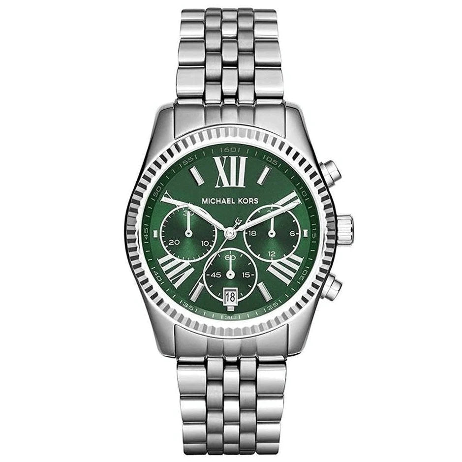 Michael Kors Ladies Chronograph Watch Lexington Silver Green MK6222