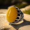 925 Silver Yellow Agate Mens Ring