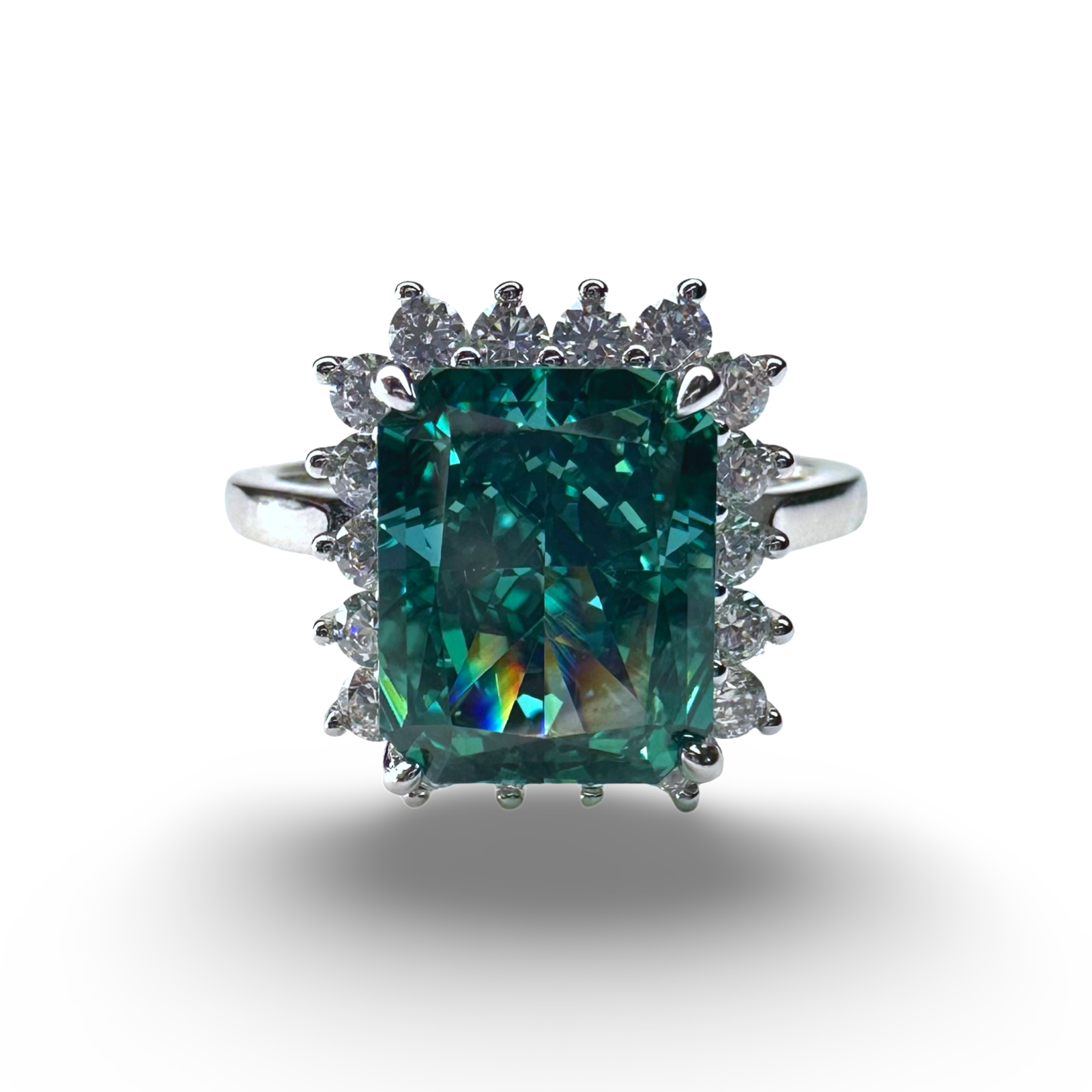 Radiant Cut Emerald Halo Ring