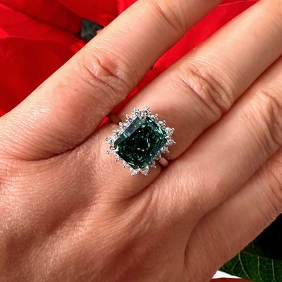 Radiant Cut Emerald Halo Ring