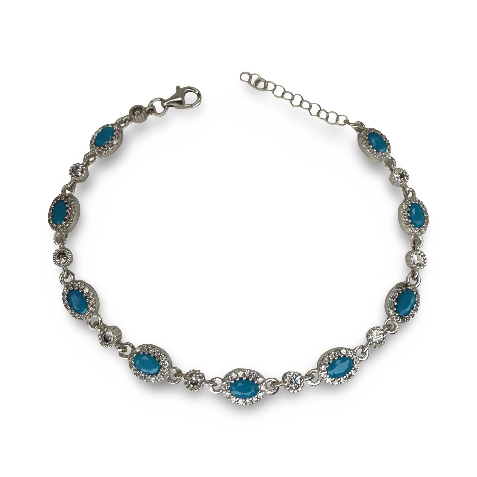 Ladies 925 Silver Bracelet with Cubic Zirconia & Turquoise