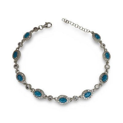 Ladies 925 Silver Bracelet with Cubic Zirconia & Turquoise