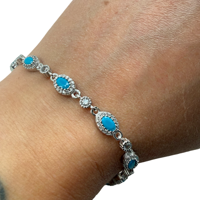 Ladies 925 Silver Bracelet with Cubic Zirconia & Turquoise