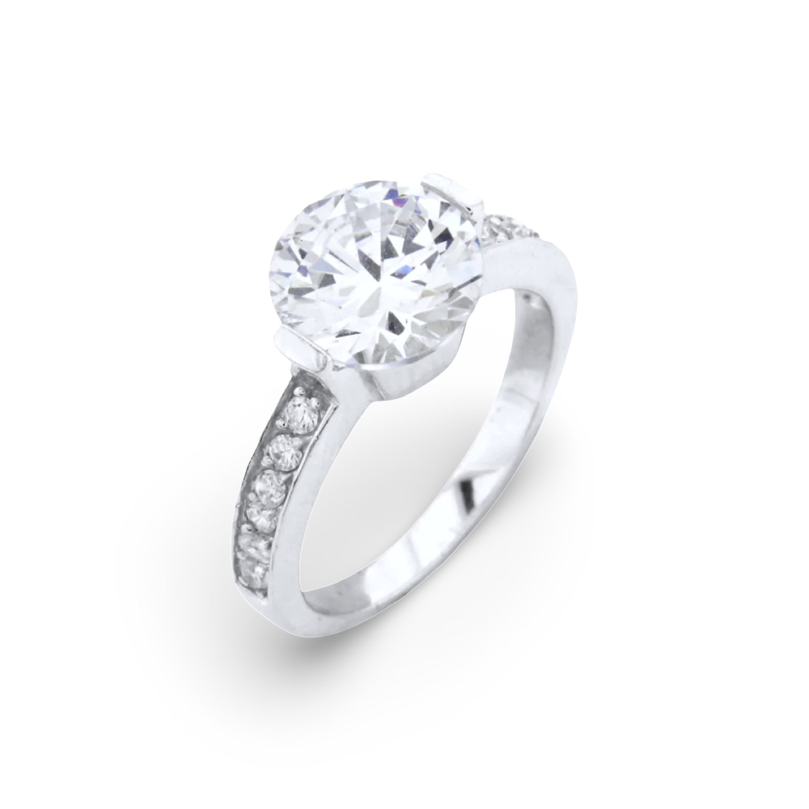 Round Cut Solitaire Silver Ring