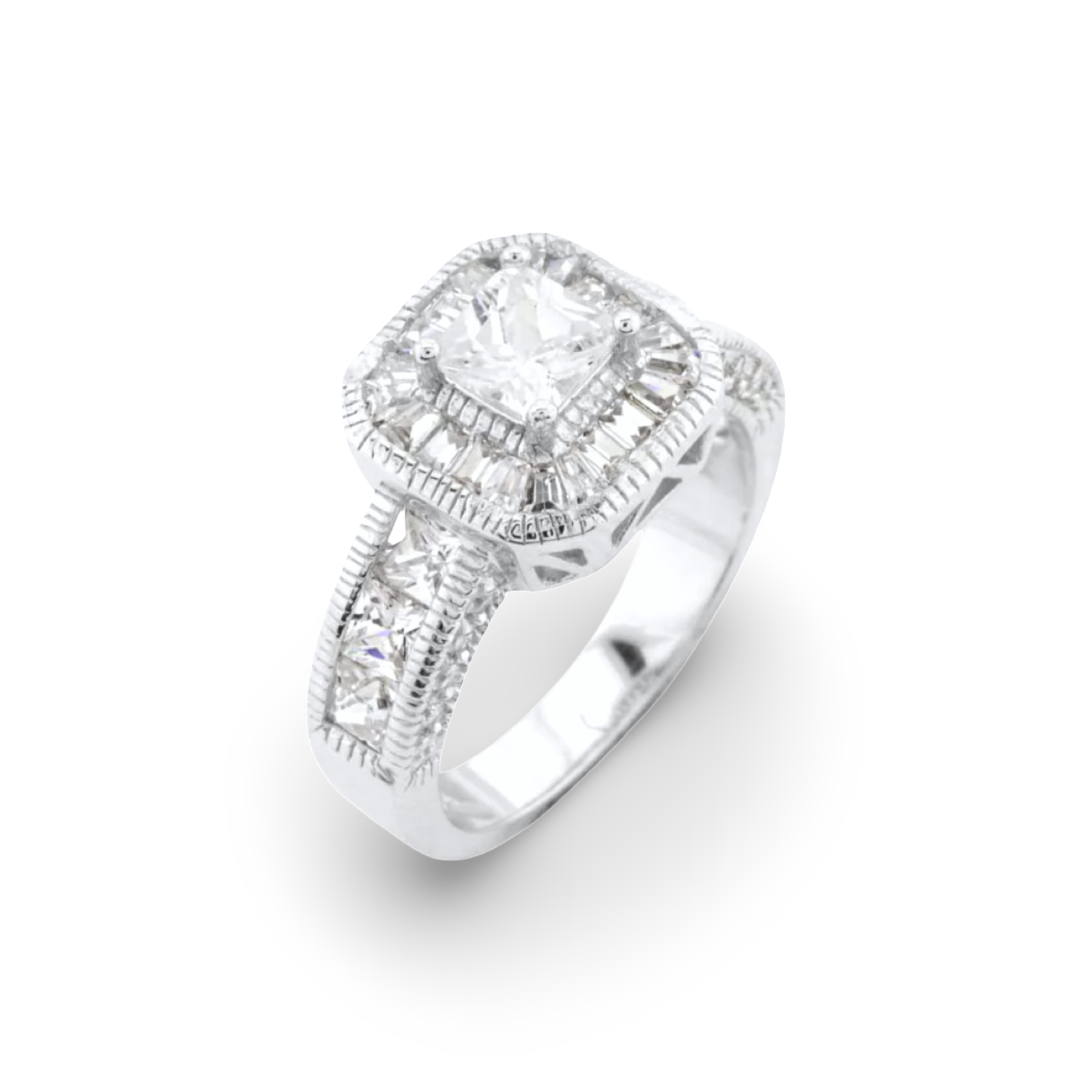 Square Vintage Style  Halo Silver  Ring