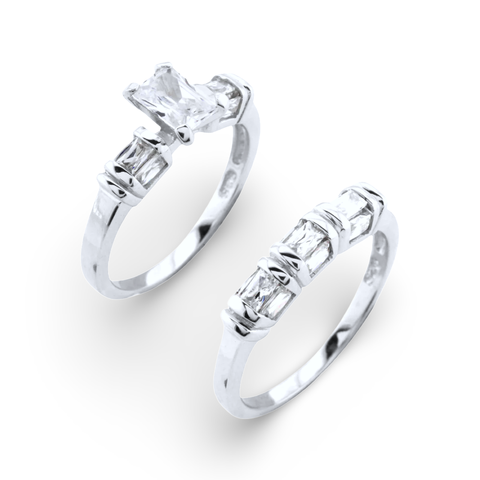 Bamboo Wedding Silver  Ring Set