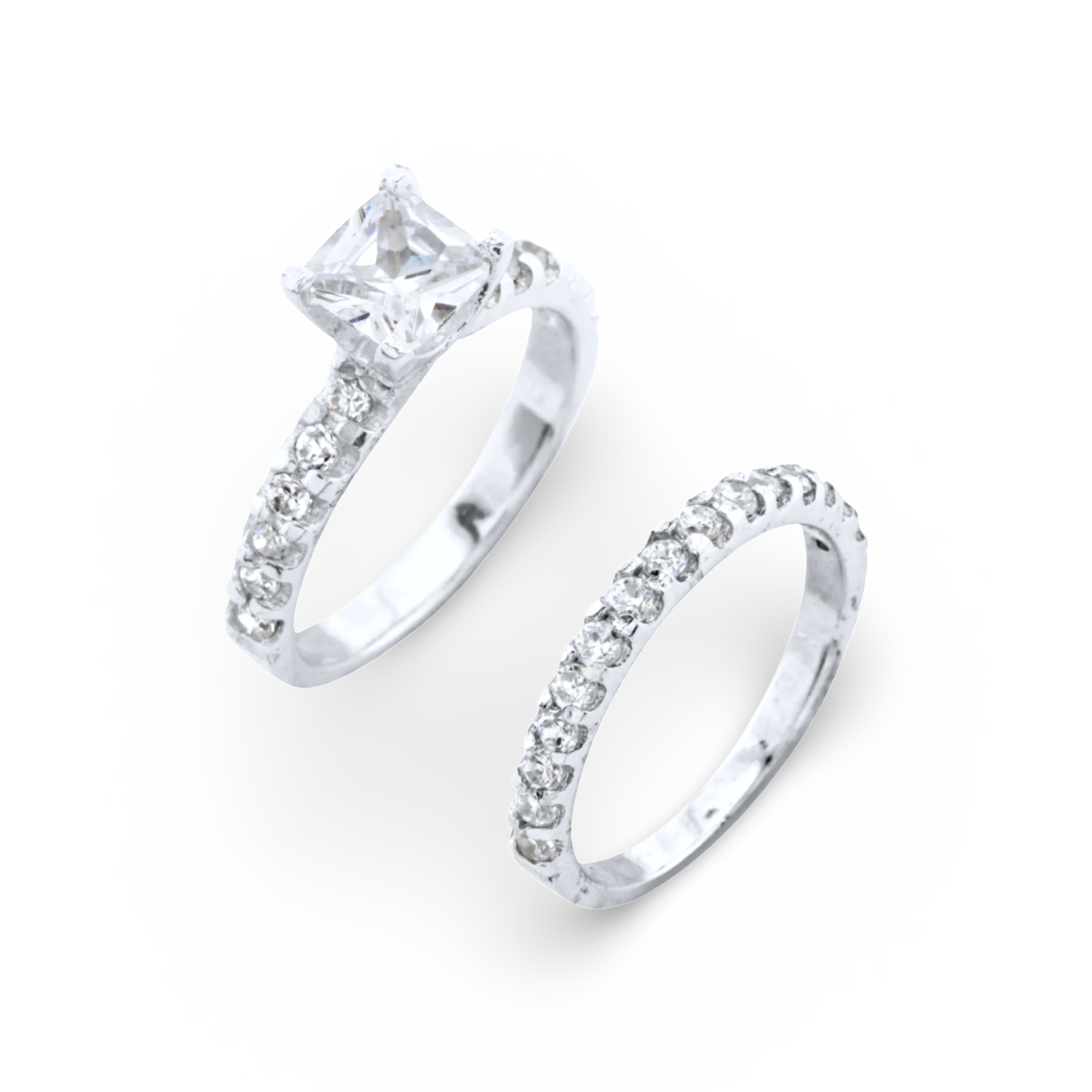 Princess Cut Wedding Silver Ring Set