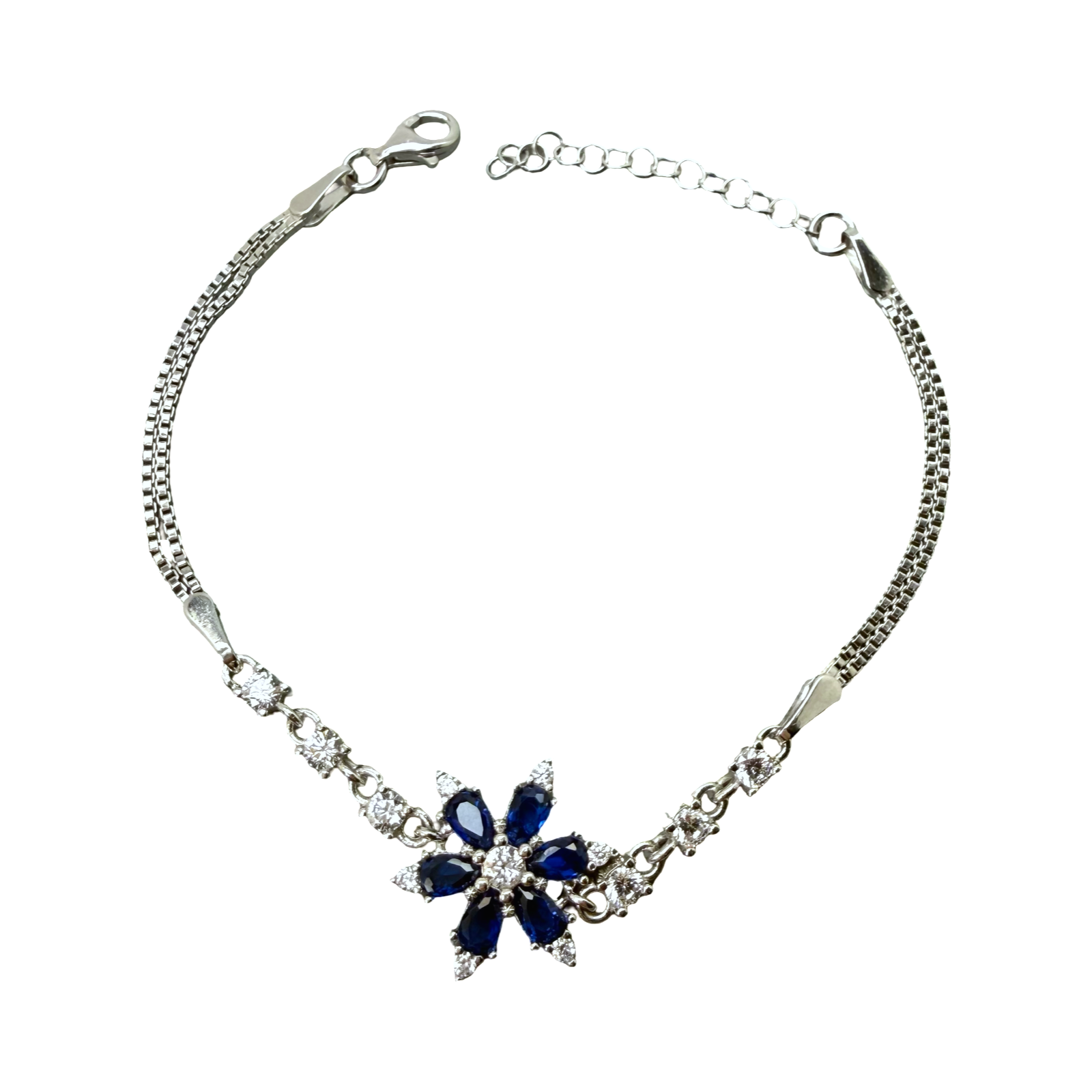 925 Silver Bracelet Blue Flower