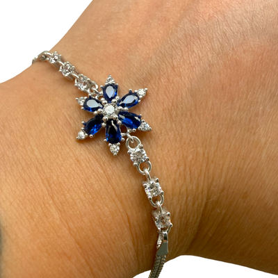 925 Silver Bracelet Blue Flower