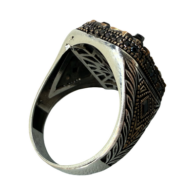 925 Sterling Silver Men’s Handmade Ring Ruby Inspired Red Stone & Black Accents