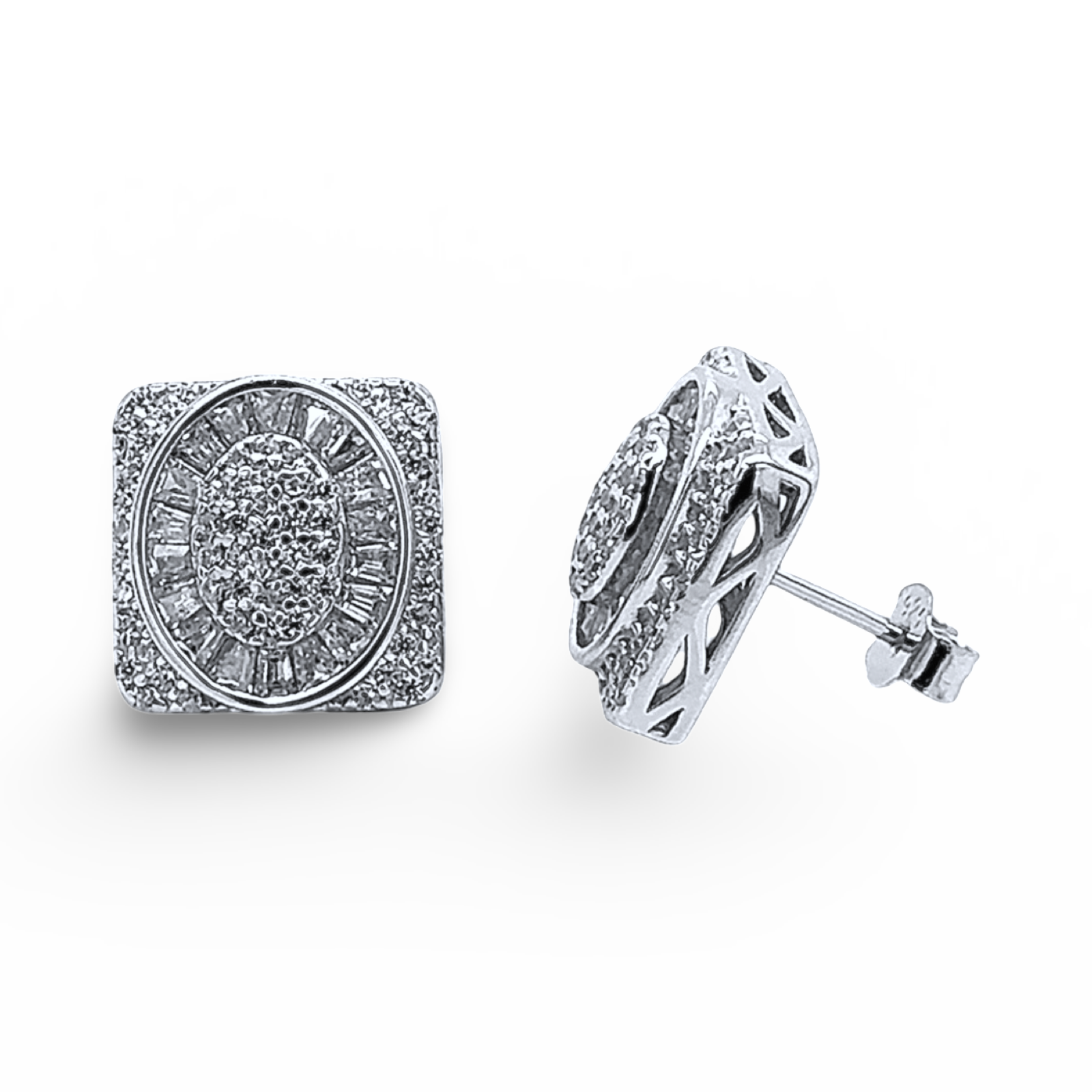 925 Sterling Silver Rectangle Cluster Stud Earrings