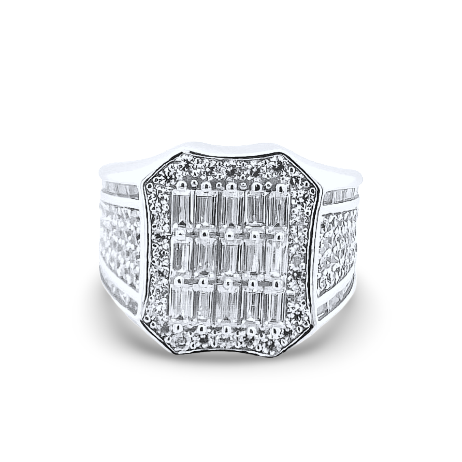 925 Sterling Silver Baguette and Round Set Signet Ring