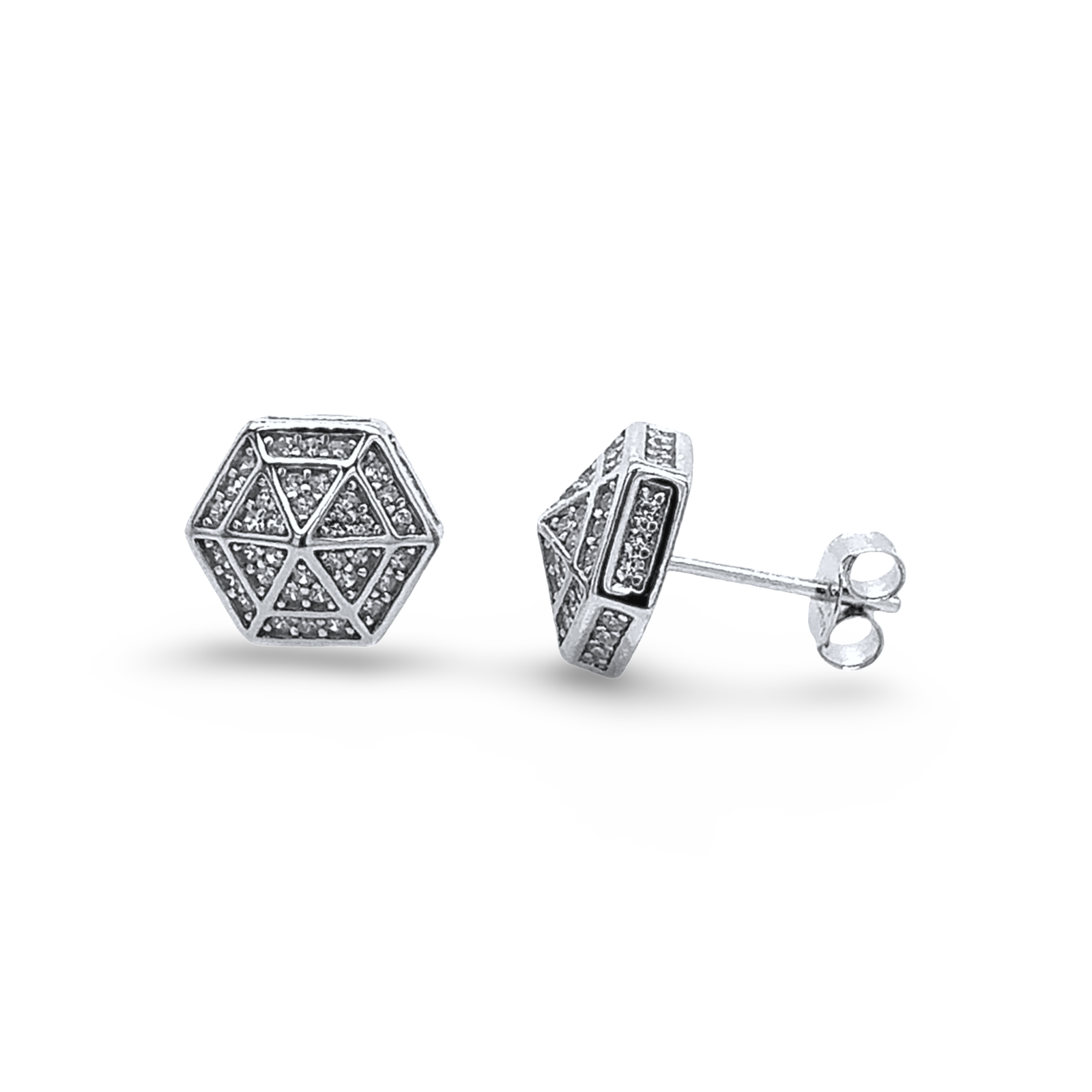 925 Sterling Silver Hexagon Shaped Cluster Stud Earring