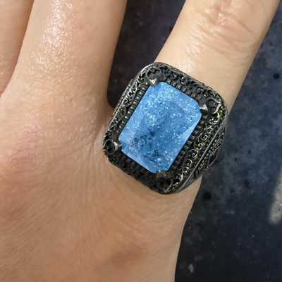 925 Sterling Silver Handmade Men’s Ring  Mesmerising Light Blue Stone