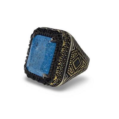 925 Sterling Silver Handmade Men’s Ring  Mesmerising Light Blue Stone