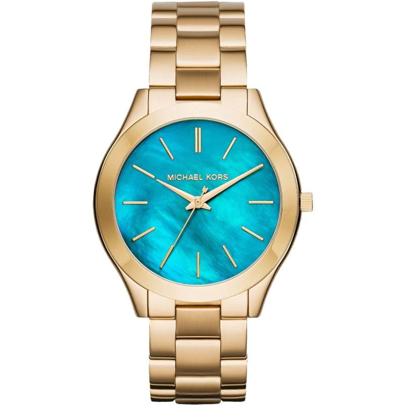 Michael Kors Ladies Watch Slim Runway Gold Ocean Blue MK3492