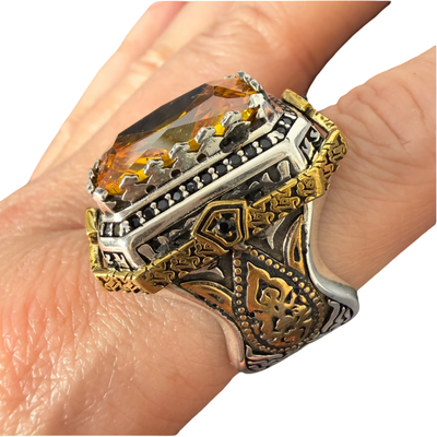 925 silver mens citrine ring