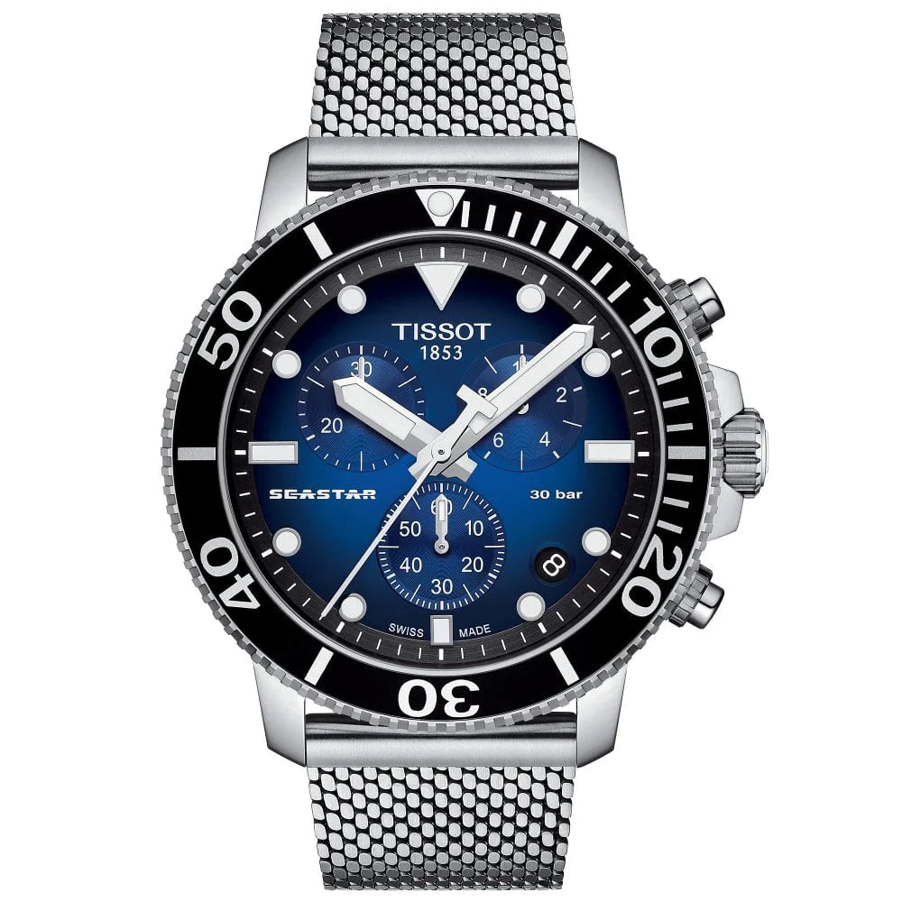 Tissot Chronograph Watch SEASTAR 1000 Blue Mesh T1204171104102