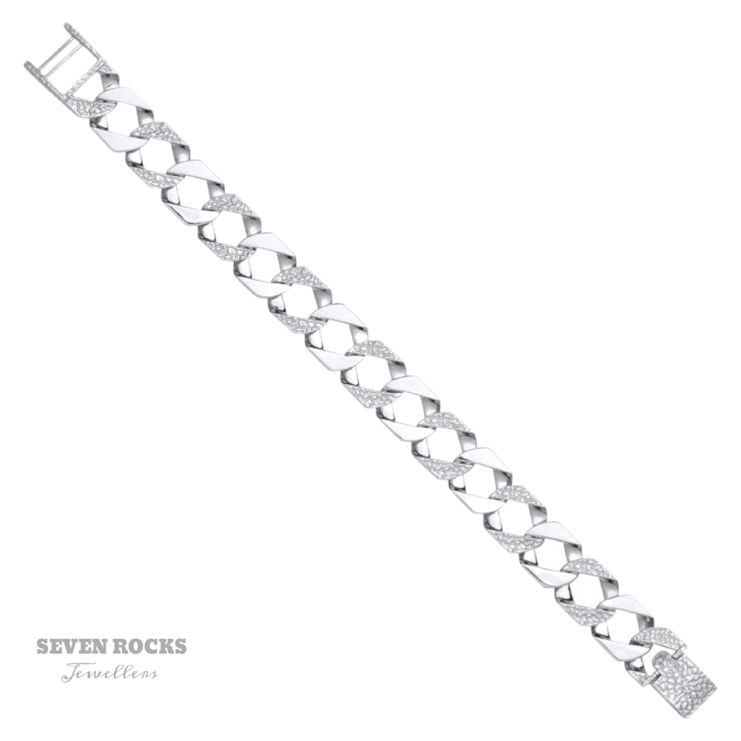 Silver Plain & Patterned Cast 15mm Link Bracelet