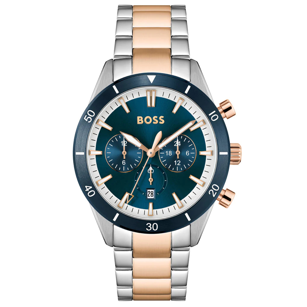 Boss Men's Watch Chronograph Santiago Blue/Rose Gold 1513937