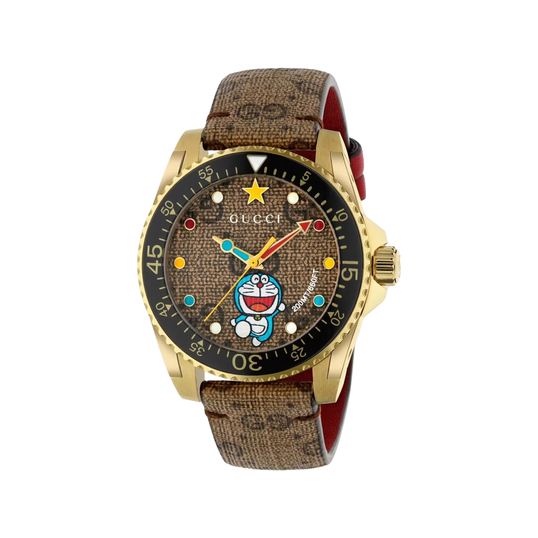 Gucci Watch Dive Doraemon Gold Black YA136335