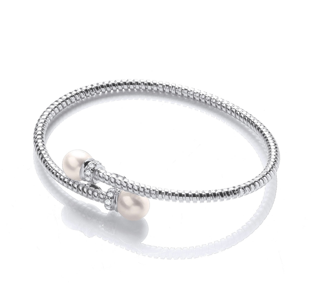 Cross Over Wire Bangle with Fresh Water Pearls JZBN010