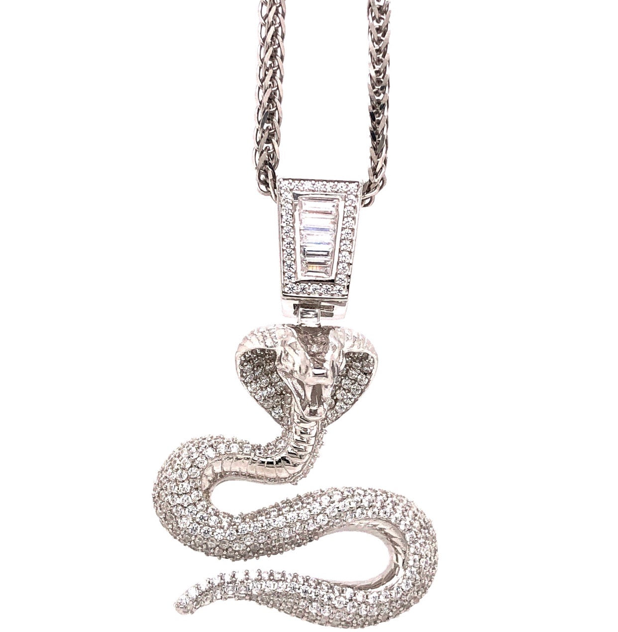 Iced Cobra Snake Silver Pendant