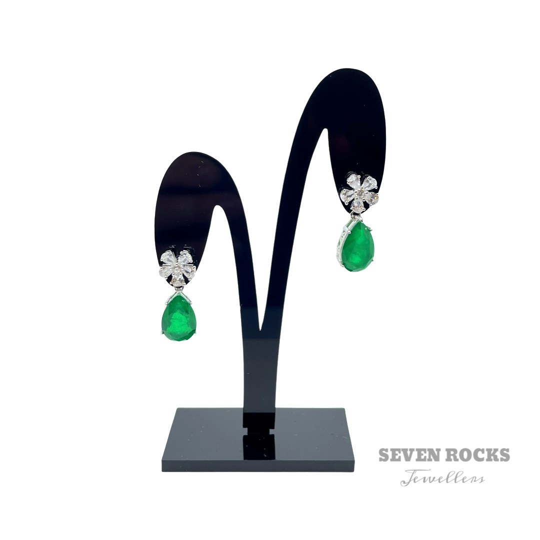 Emerald Flower Drop Earrings